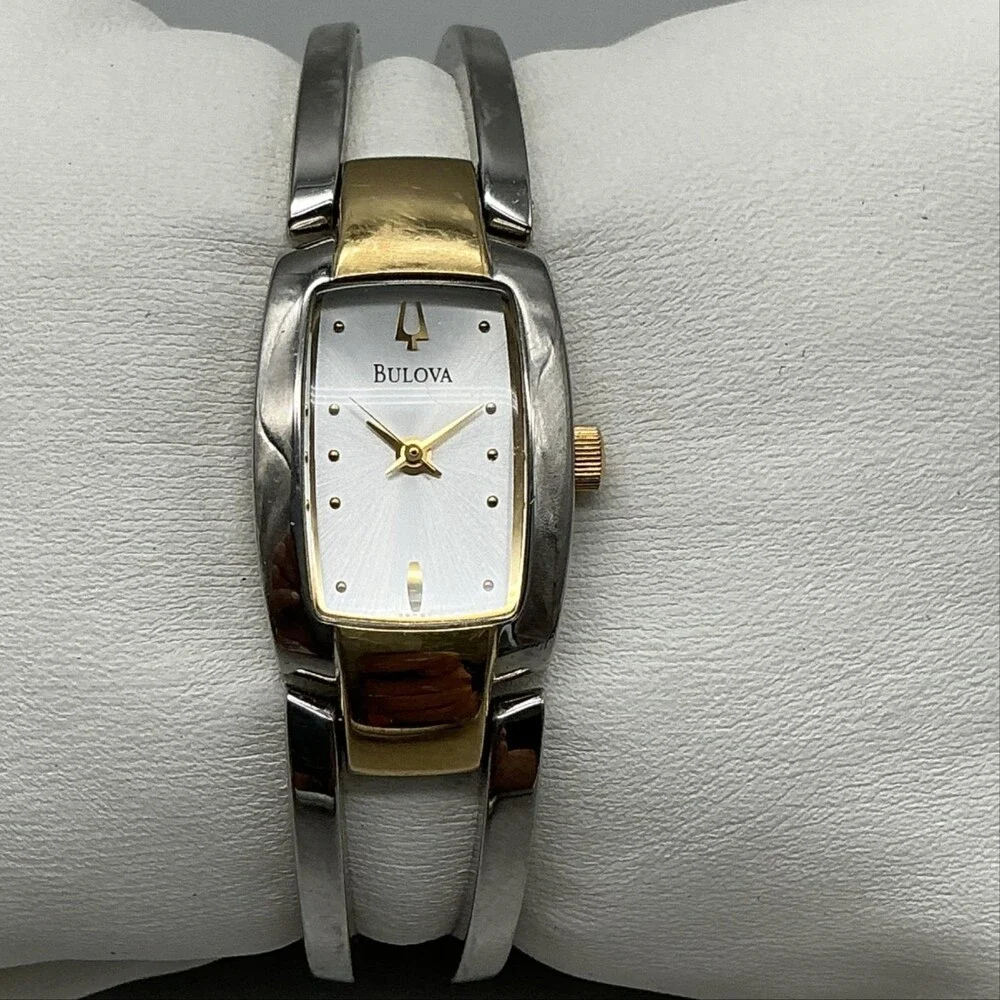Bulova Womens Watch 17mm Two Tone Bangle Stainless Steel 98T81 New Battery 5.75